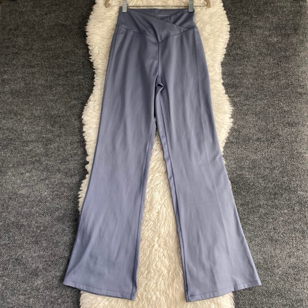 AEROPOSTALE HIGH WAIST CROSSOVER FLARE YOGA PANTS DUSTY BLUE Y2K ATHELTIC